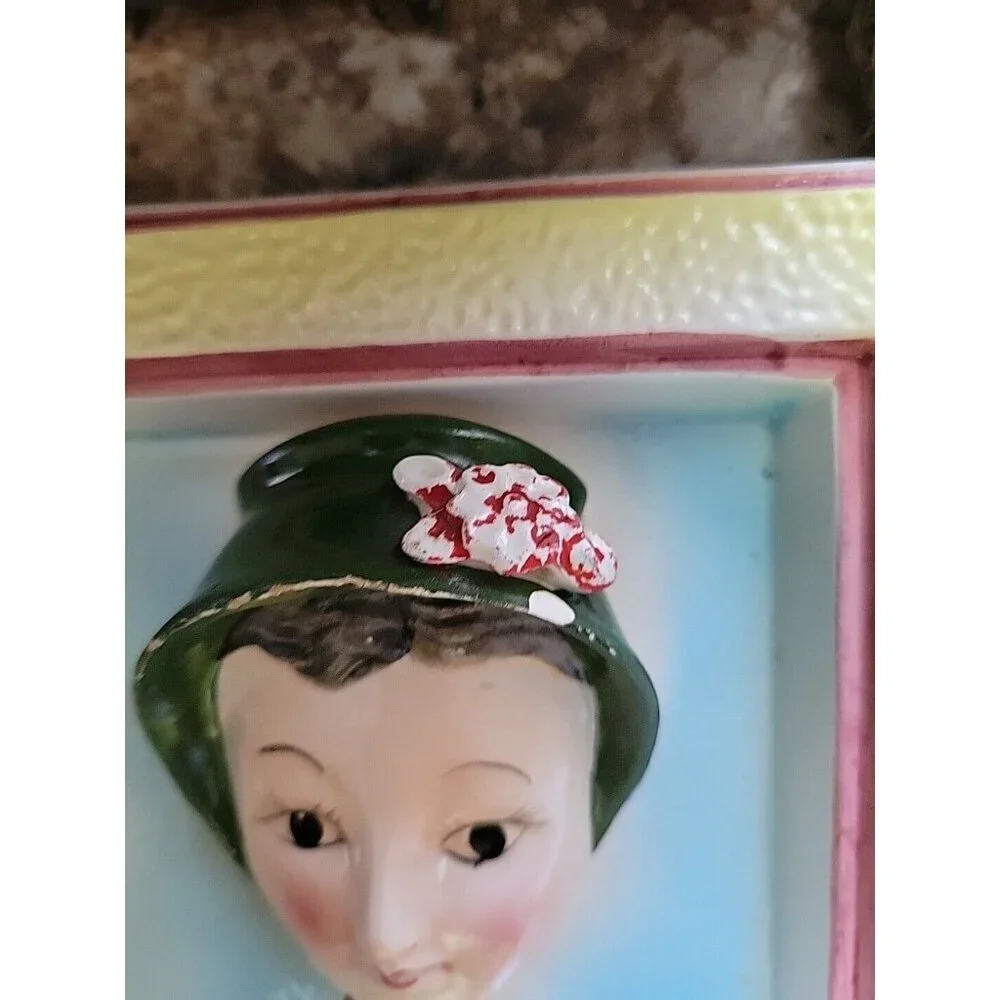 Vintage Wall Pocket Vase decor 3D Old Time woman ready to hang Porcelain VGC